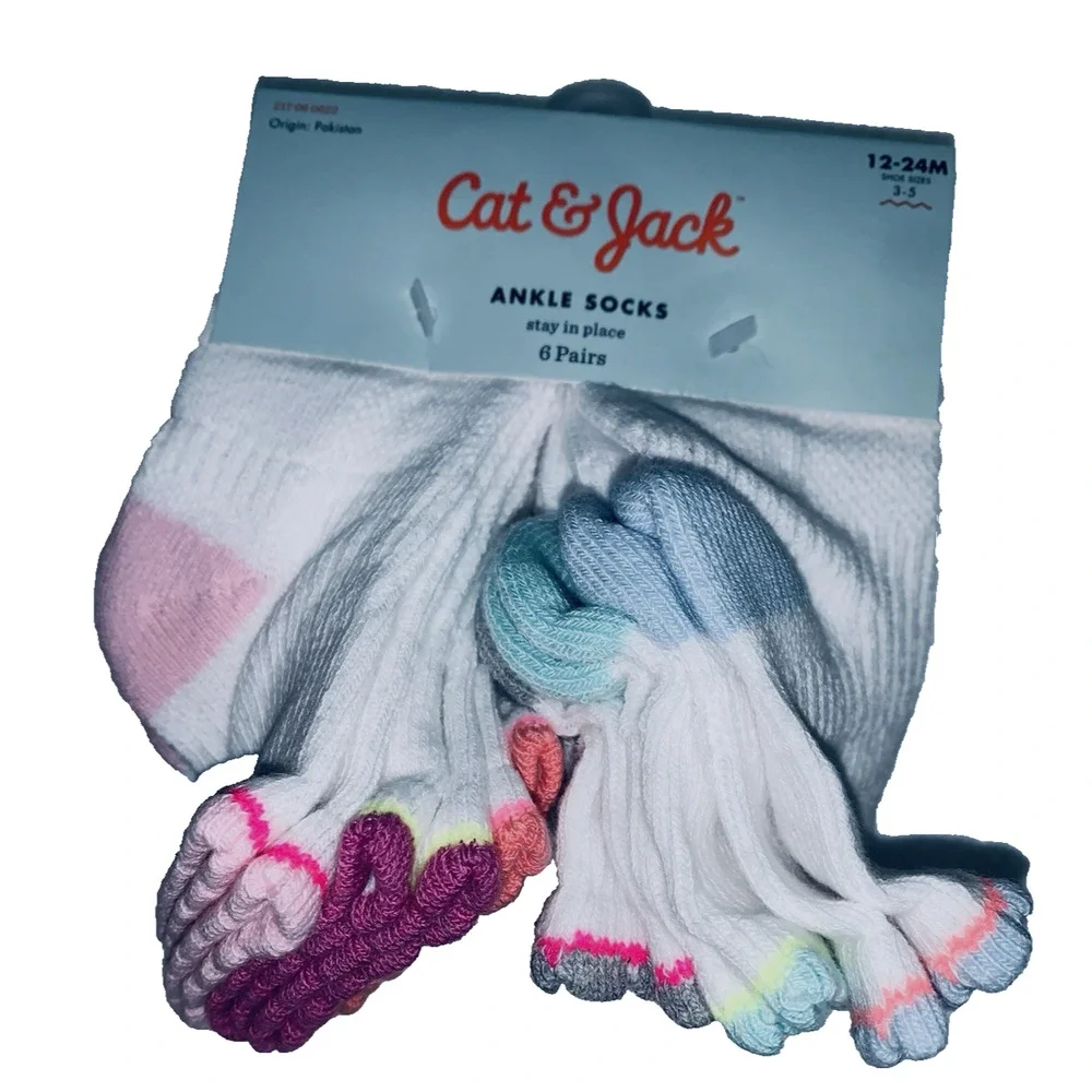 Cat & Jack Ankle Socks Size 12-24 Months Girls Lot of 12 Pair New with Tags